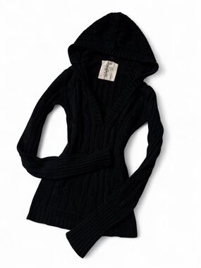 Cafebrand y2k black cable knit hooded sweater